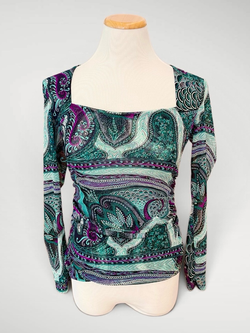 INC International Concepts Petite Square Neck Long-Sleeve Mesh Top